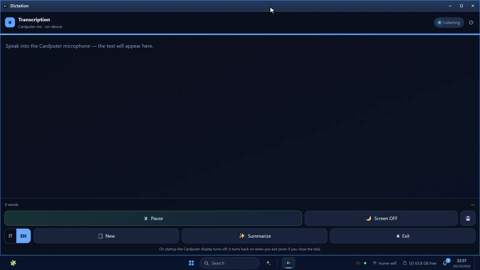 Offline transcription from the Cardputer’s microphone