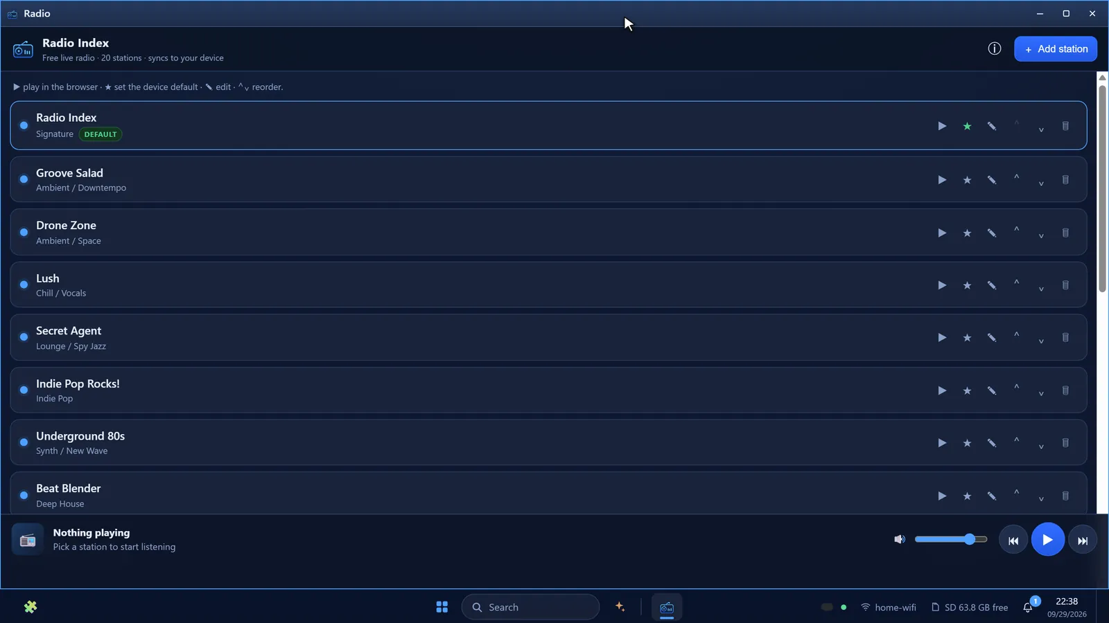Internet radio, with a twin native app