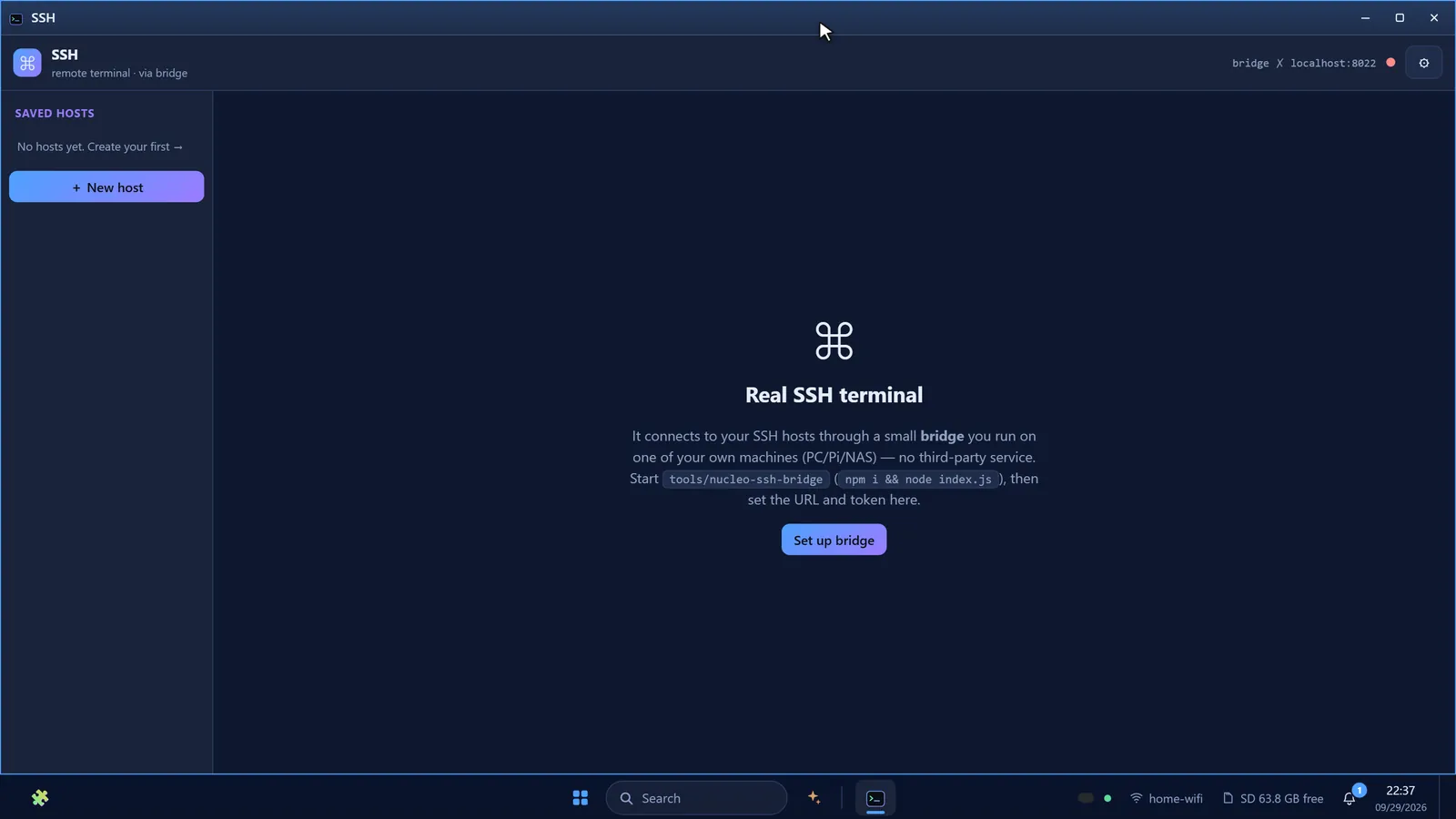 SSH through a self-hosted bridge