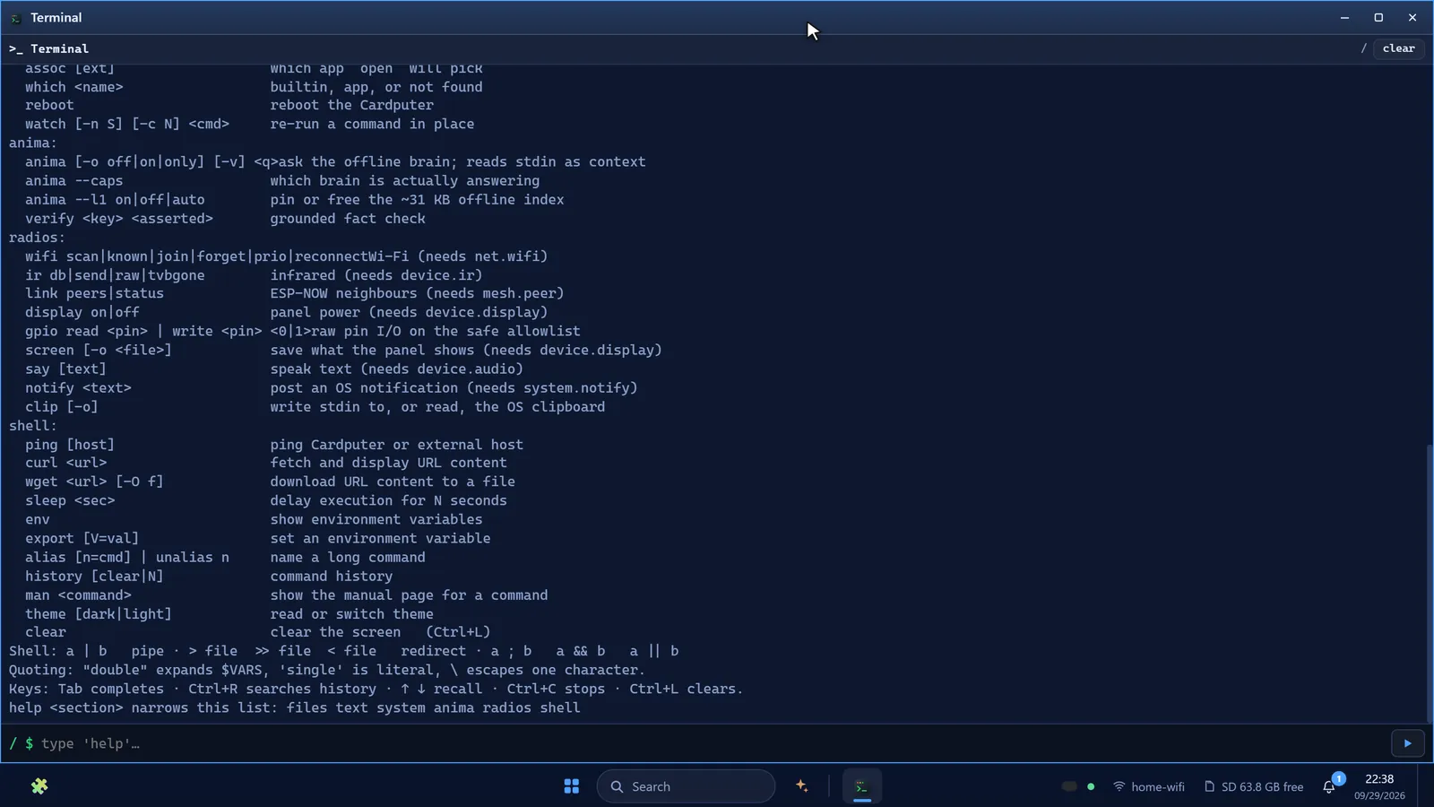 Device terminal with Tab completion and history search