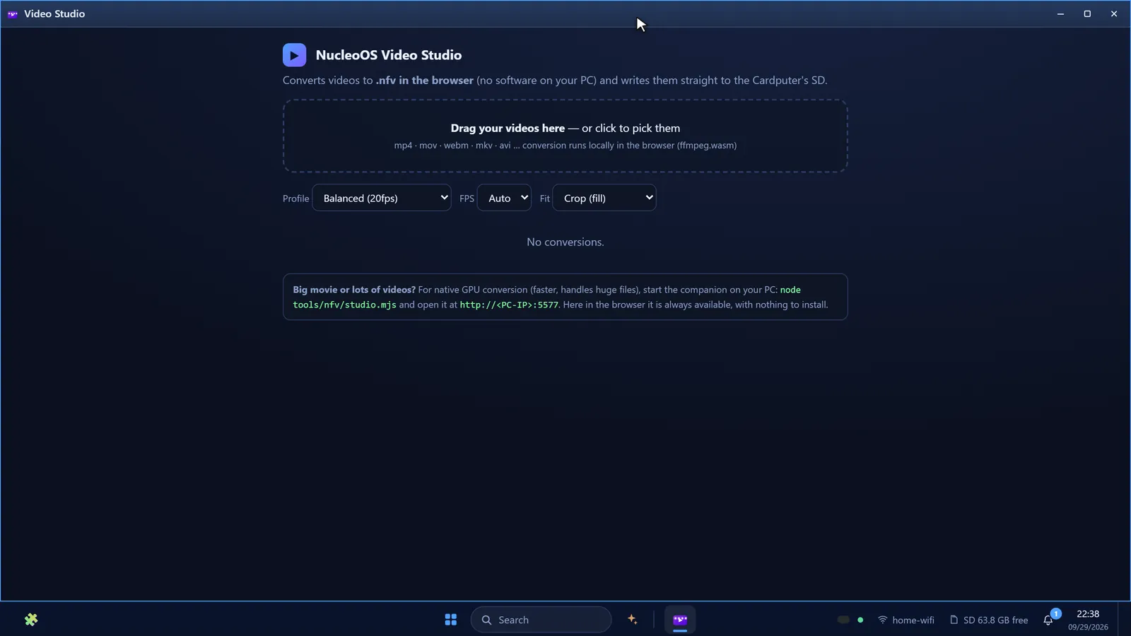 Video Studio converts films for the device
